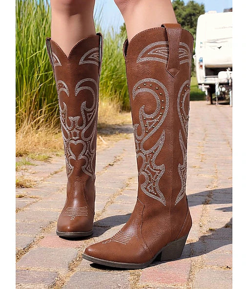 1970s Shoes Western Boot Square Toe Hippie Cowboy Women's Masquerade Party / Evening Pride Parade Pride Month Adults' Shoes