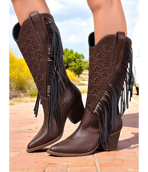 1970s Shoes Western Boot Square Toe Hippie Cowboy Women's Masquerade Party / Evening Pride Parade Pride Month Adults' Shoes